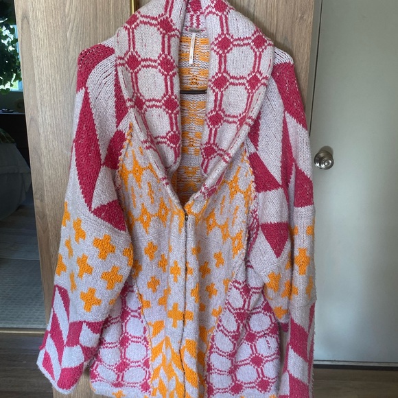 Free People Pink and Orange Geometric Cardigan - Picture 1 of 8